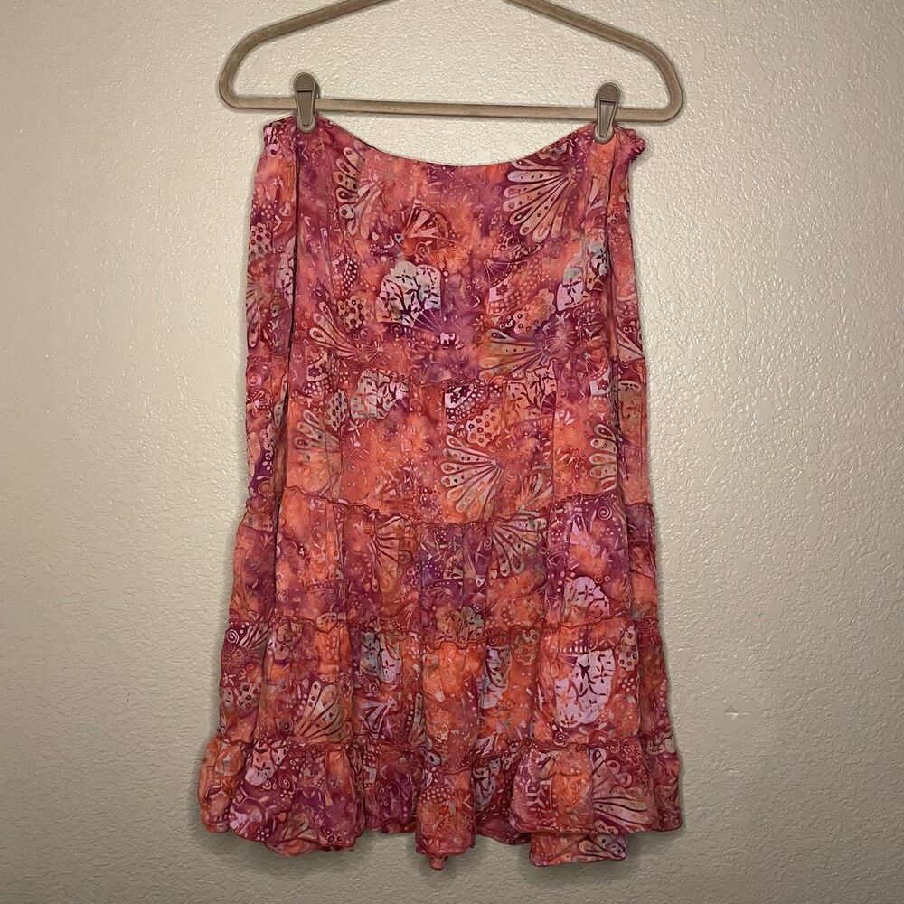 Vintage 90s Nomadic Traders Pink Floral Tiered Rayon Midi Skirt L Fairy Whimsy
